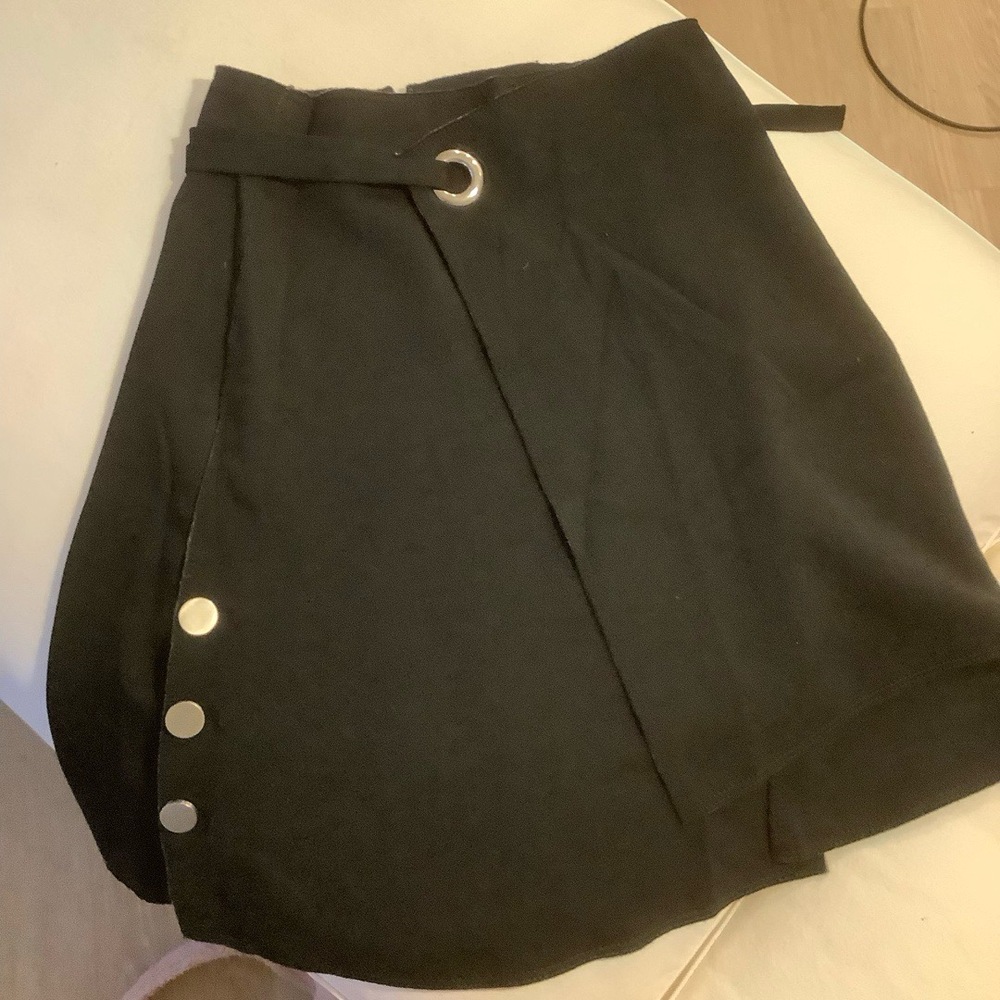 Proenza Schouler Black Asymmetrical Wrap Skirt S Grommets Modern Chic Minimalist